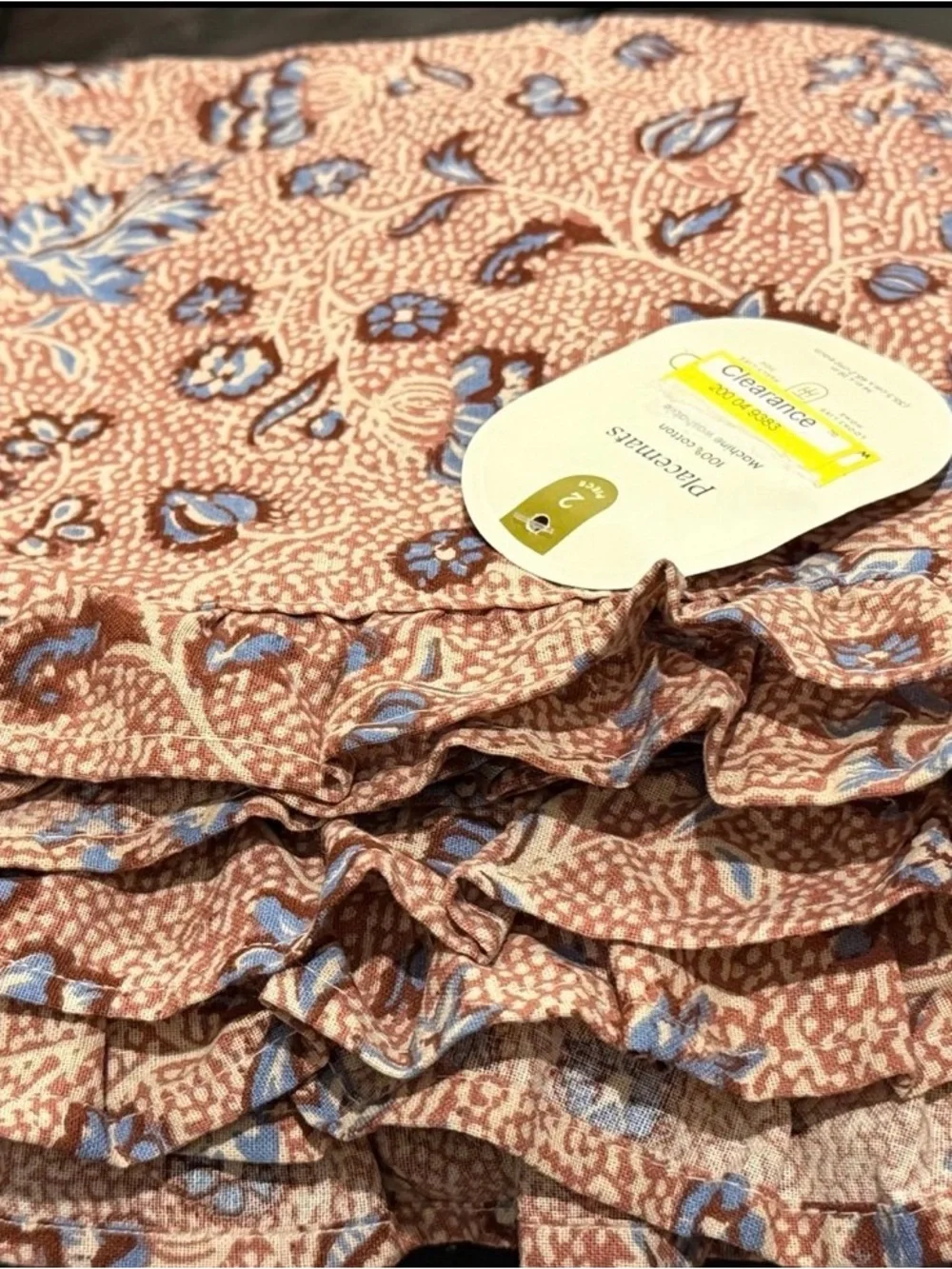 Set of 4 Floral Block Print Ruffle Placemats - Threshold